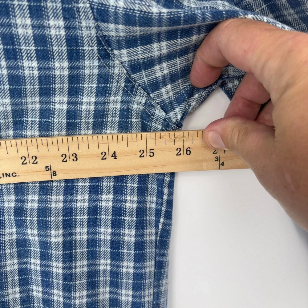 VTG 90s Levis Button Down Shirt Mens L Blue Plaid Heavyweight Metal Buttons